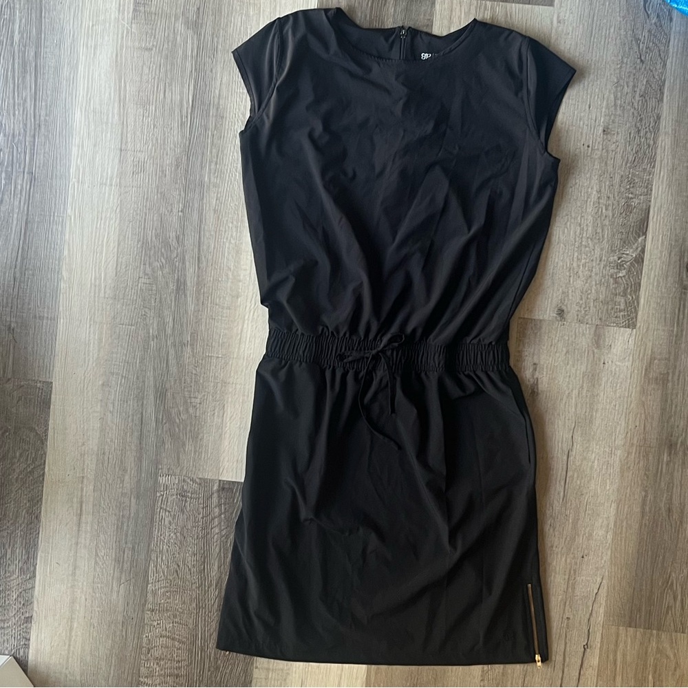Black Casual Cap-Sleeve Drawstring Waist Dress - Picture 7 of 13